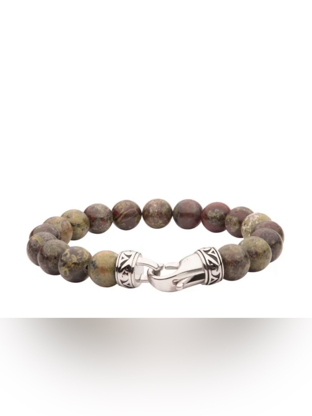 INOX NEW 10mm Dragon Blood Jasper Stone Bead Bracelet with Antiqued $75 MSRP